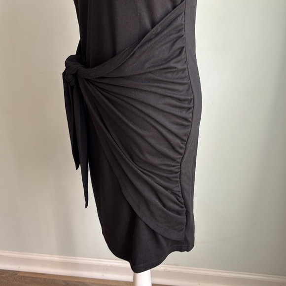 BTFBM Black Jersey dress with draped tie shawl look at waist size medium lined - Picture 6 of 13